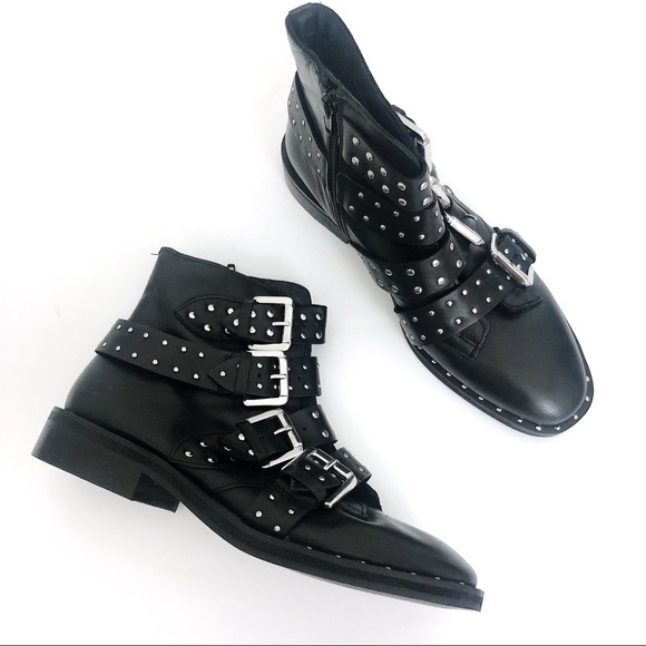 Topshop Amy Black Studded Buckle Ankle Booties - Picture 3 of 9
